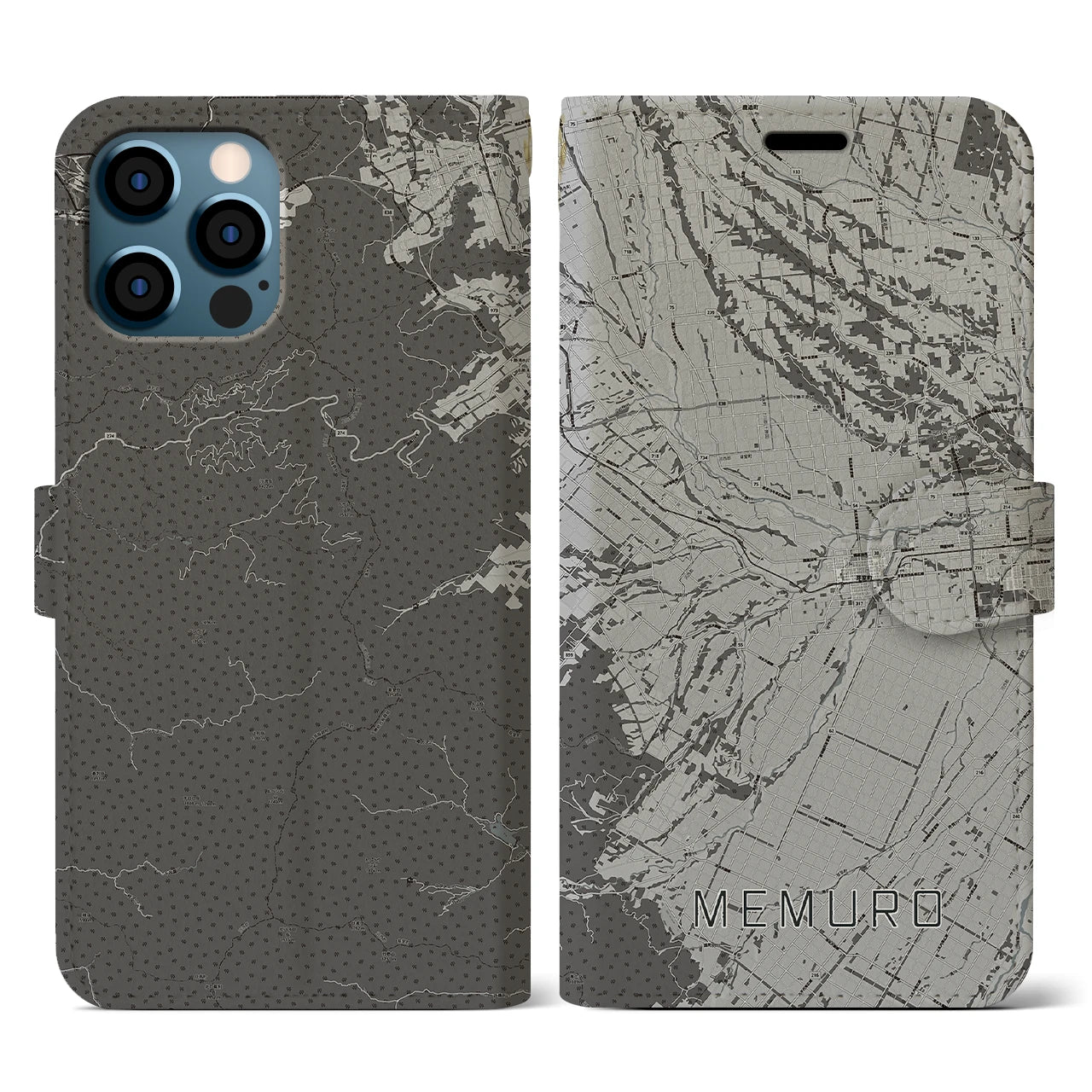 【芽室(北海道)】地図柄iPhoneケース(手帳タイプ)モノトーン・iPhone 12 / 12 Pro 用