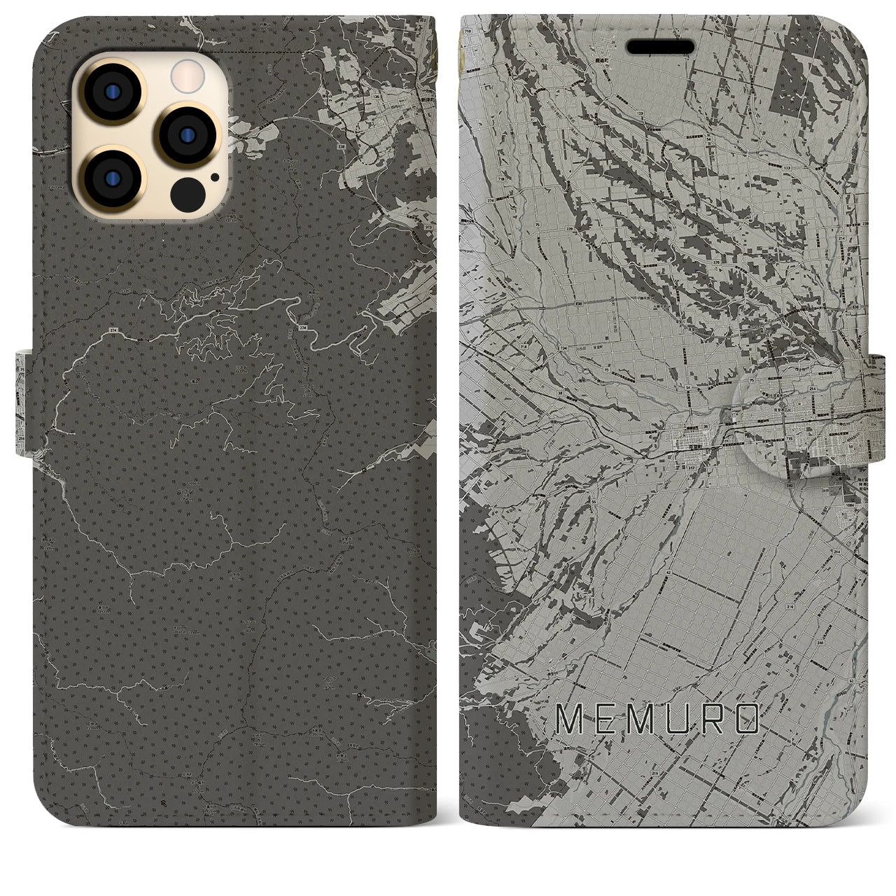 【芽室(北海道)】地図柄iPhoneケース(手帳タイプ)モノトーン・iPhone 12 Pro Max 用