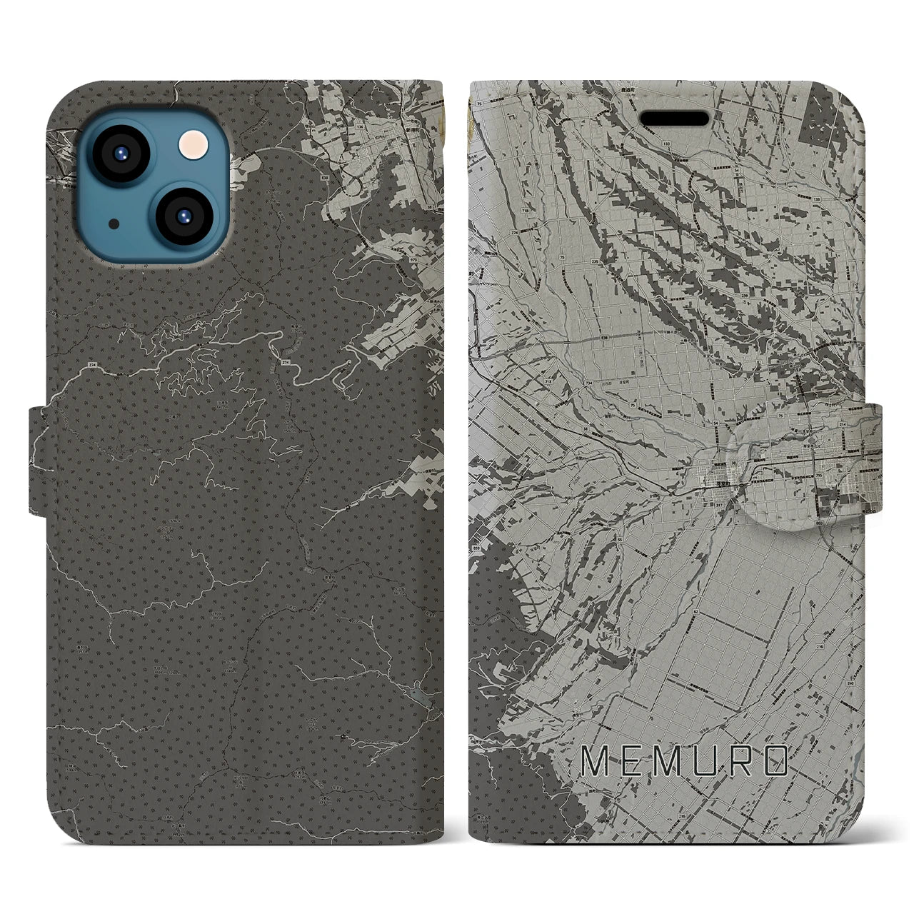 【芽室(北海道)】地図柄iPhoneケース(手帳タイプ)モノトーン・iPhone 13 用