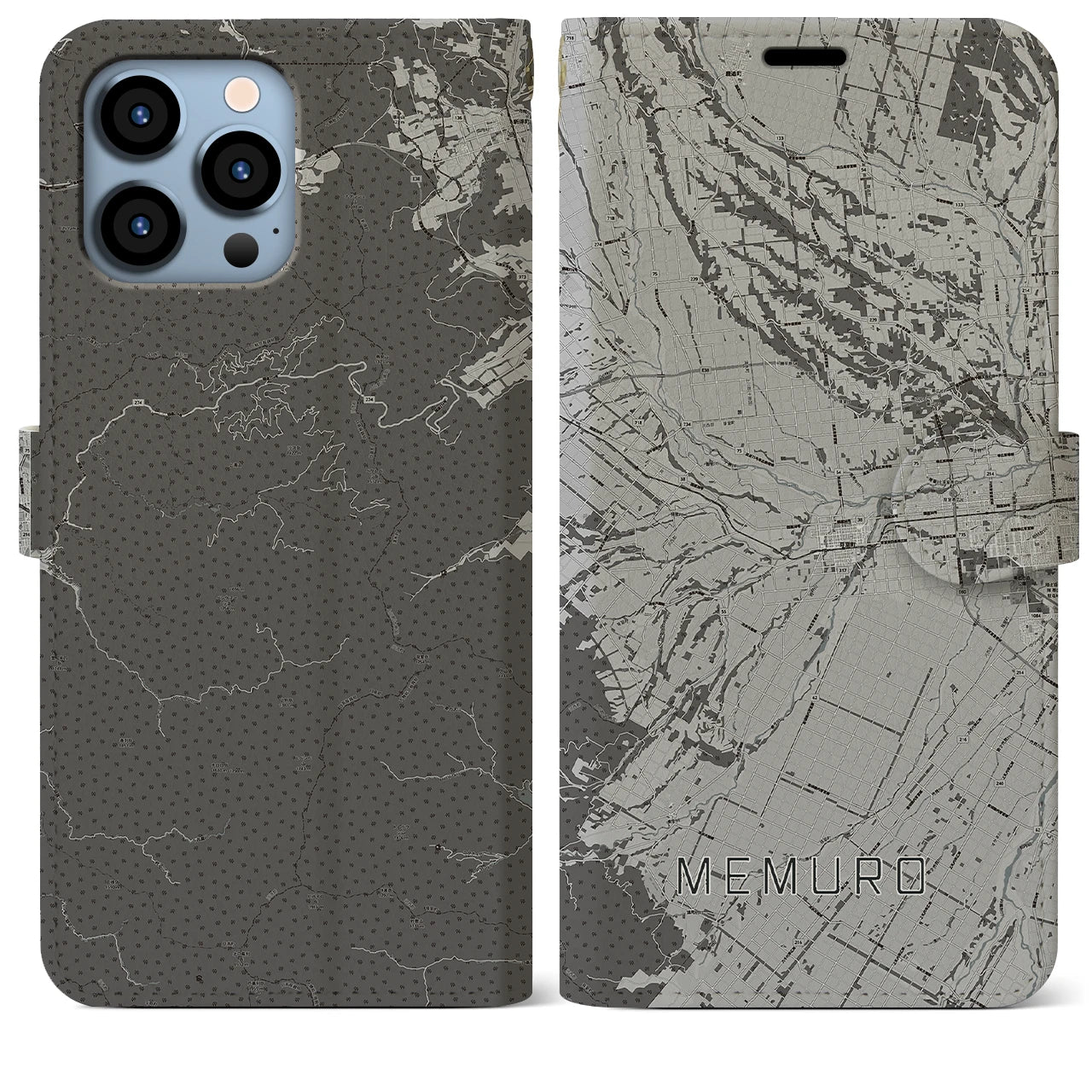 【芽室(北海道)】地図柄iPhoneケース(手帳タイプ)モノトーン・iPhone 13 Pro Max 用