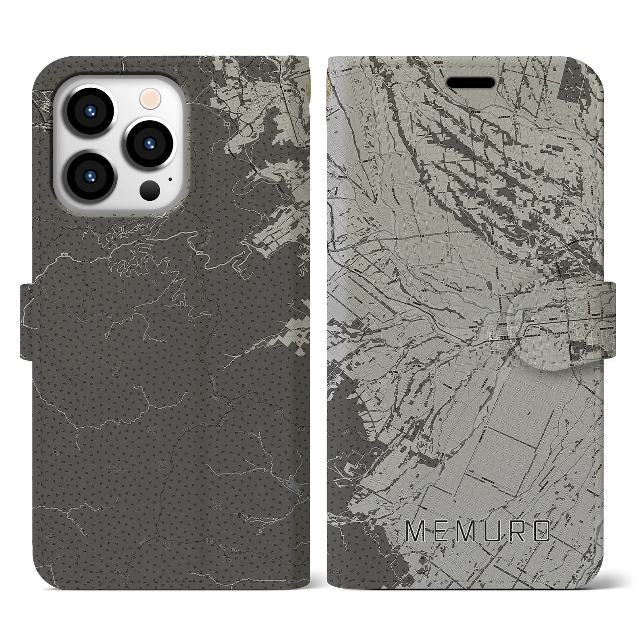 【芽室(北海道)】地図柄iPhoneケース(手帳タイプ)モノトーン・iPhone 13 Pro 用