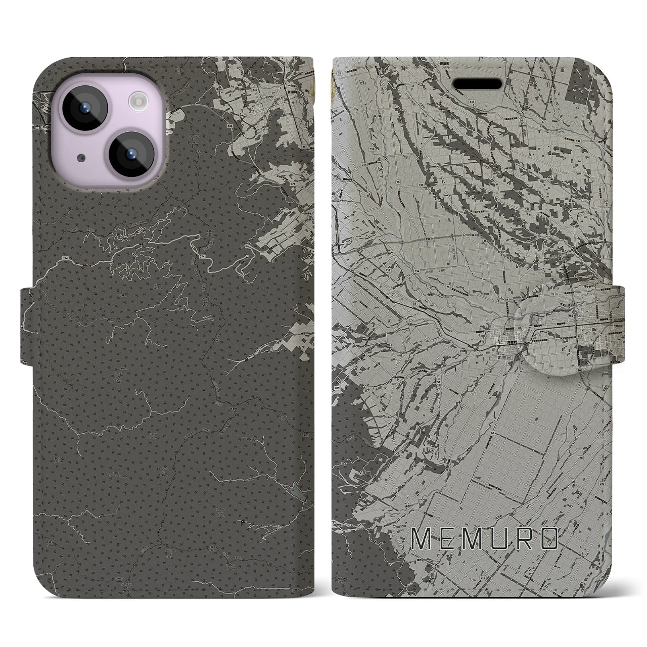 【芽室(北海道)】地図柄iPhoneケース(手帳タイプ)モノトーン・iPhone 14 用