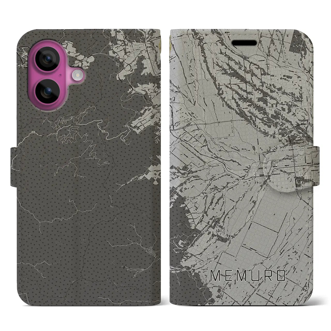 【芽室(北海道)】地図柄iPhoneケース(手帳タイプ)モノトーン・iPhone 16 Pro 用