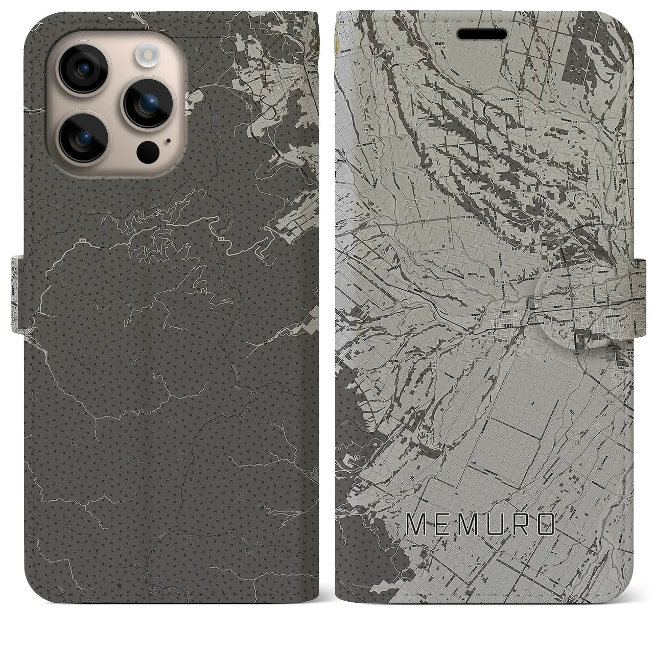 【芽室(北海道)】地図柄iPhoneケース(手帳タイプ)モノトーン・iPhone 16 Plus 用