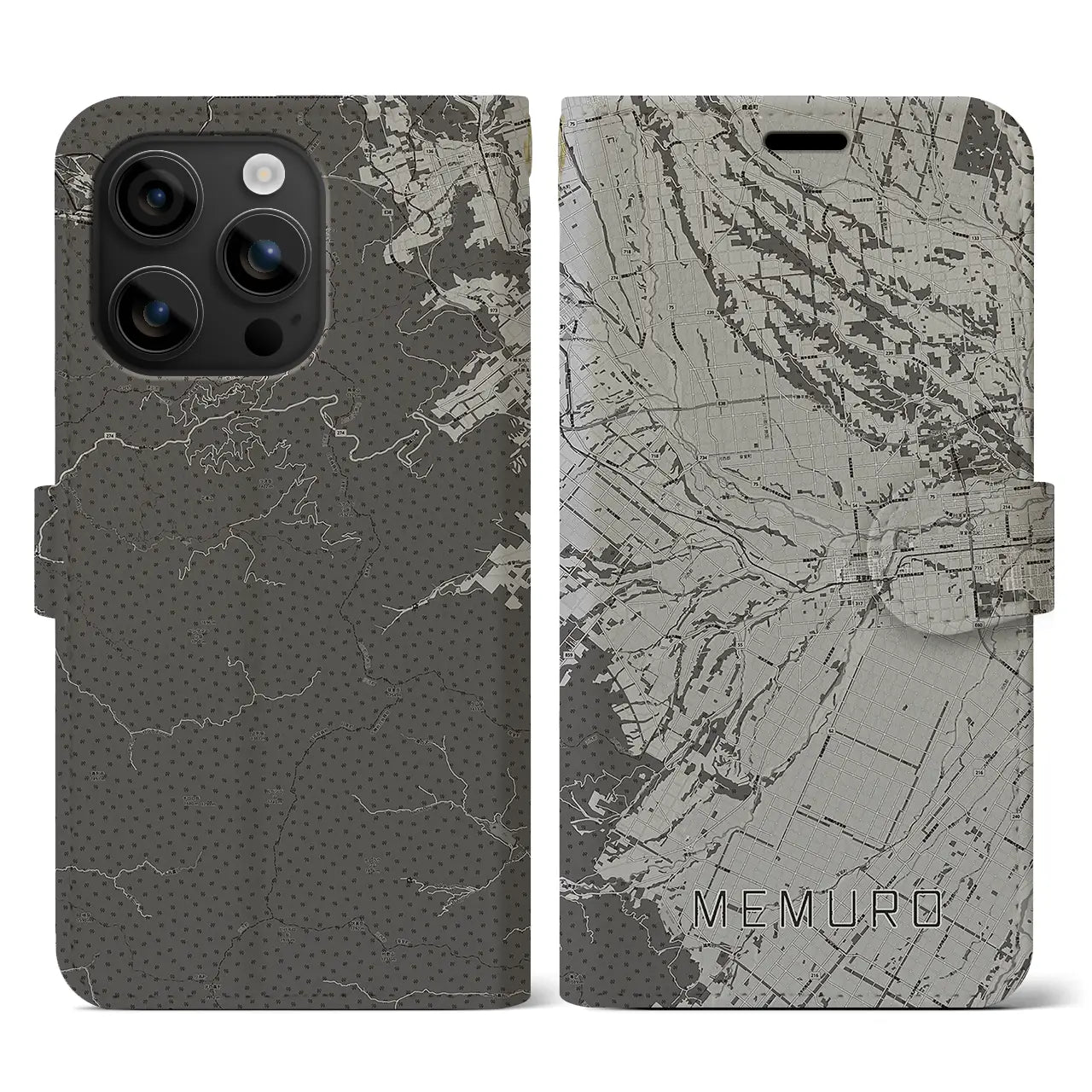 【芽室(北海道)】地図柄iPhoneケース(手帳タイプ)モノトーン・iPhone 16 用