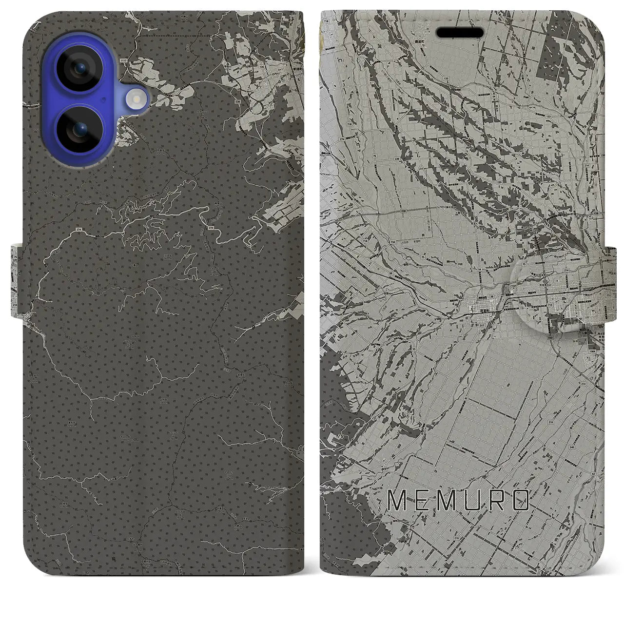 【芽室(北海道)】地図柄iPhoneケース(手帳タイプ)モノトーン・iPhone 16 Pro Max 用