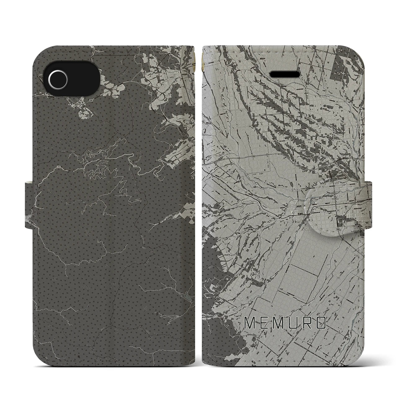 【芽室(北海道)】地図柄iPhoneケース(手帳タイプ)モノトーン・iPhone SE(第3 / 第2世代) / 8 / 7 / 6s / 6 用