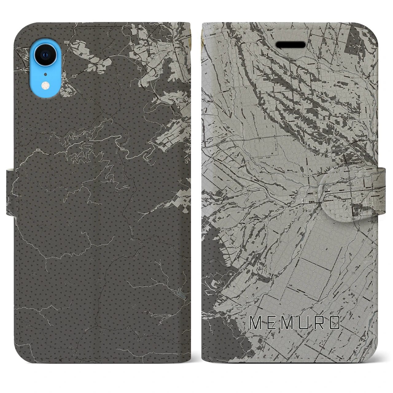【芽室(北海道)】地図柄iPhoneケース(手帳タイプ)モノトーン・iPhone XR 用