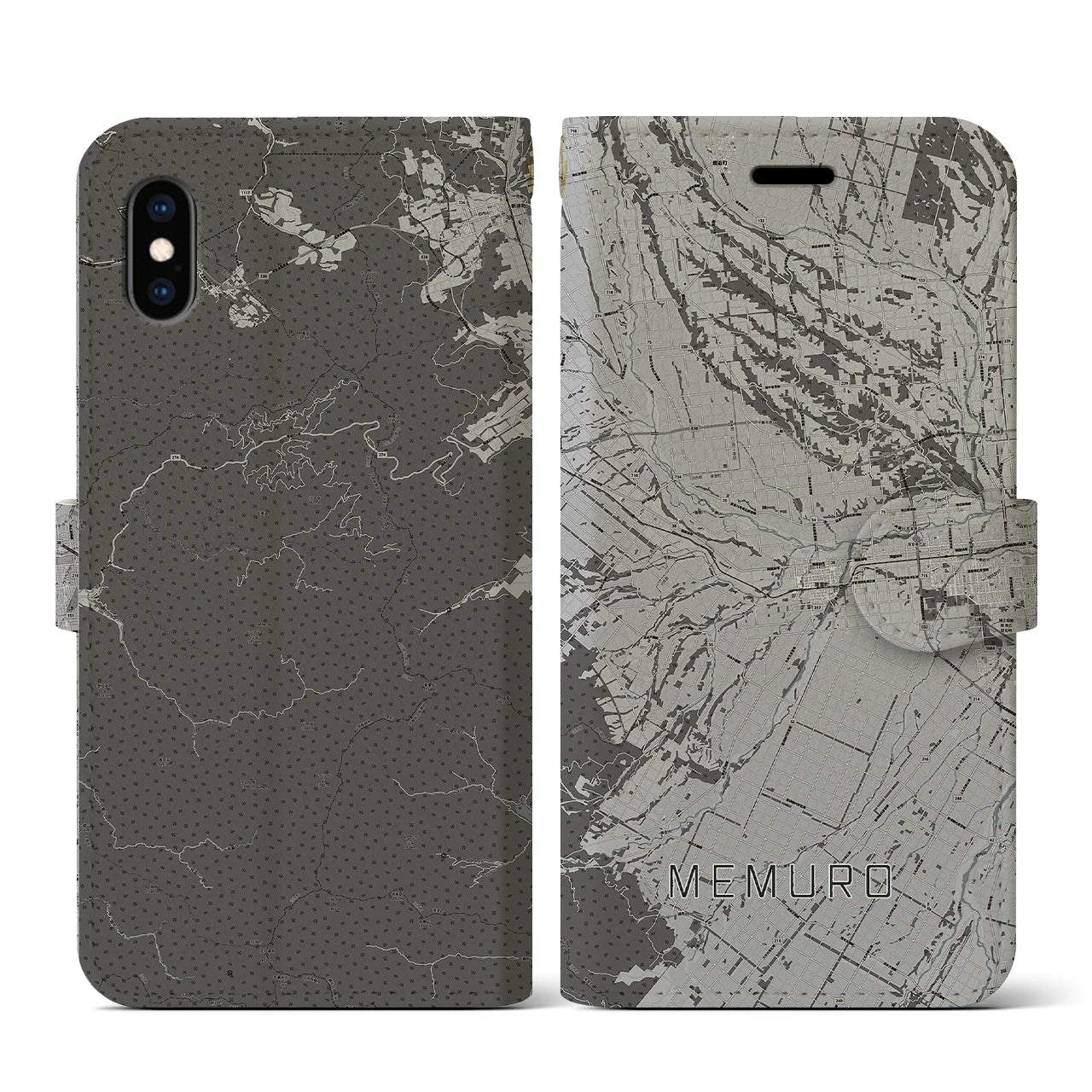 【芽室(北海道)】地図柄iPhoneケース(手帳タイプ)モノトーン・iPhone XS / X 用