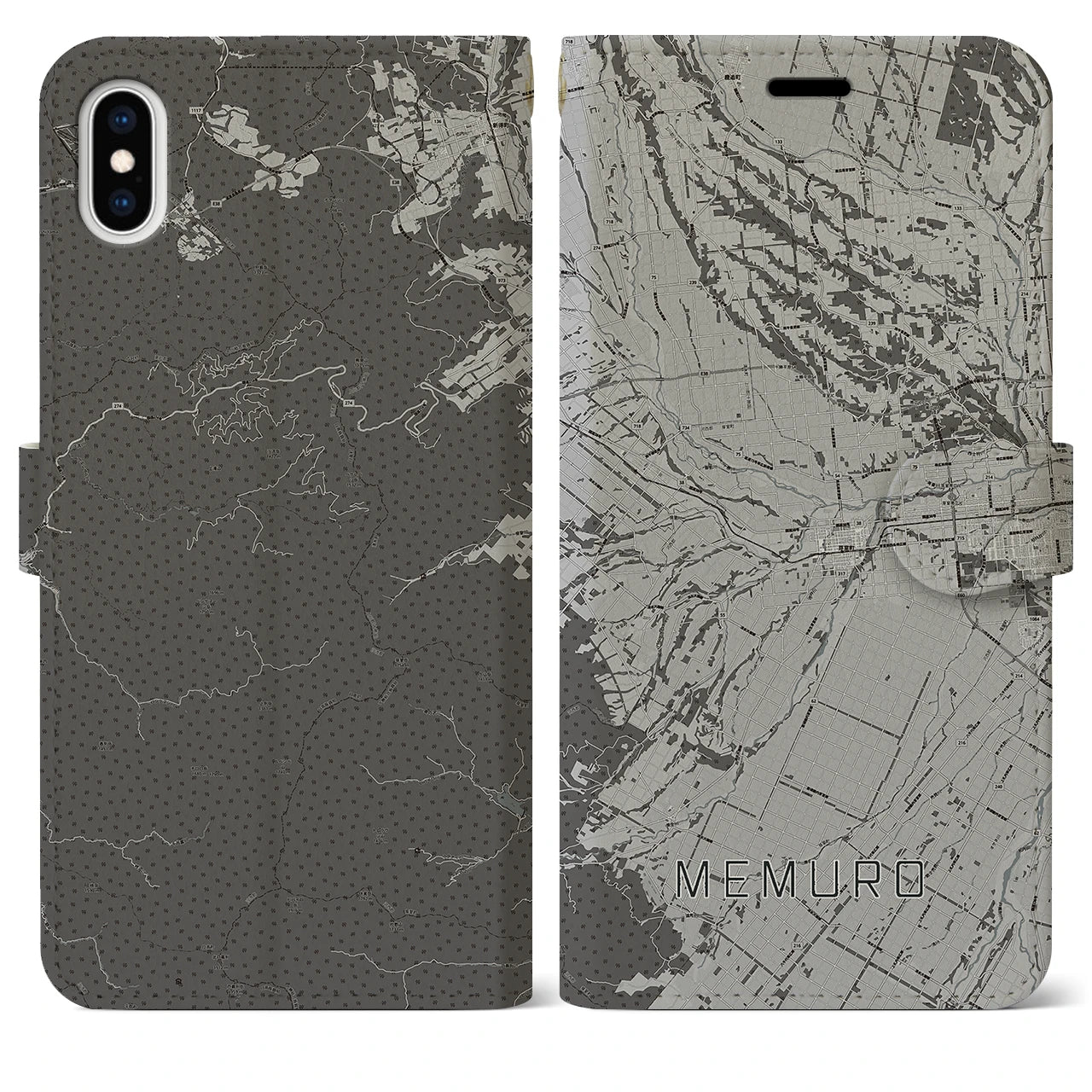 【芽室(北海道)】地図柄iPhoneケース(手帳タイプ)モノトーン・iPhone XS Max 用