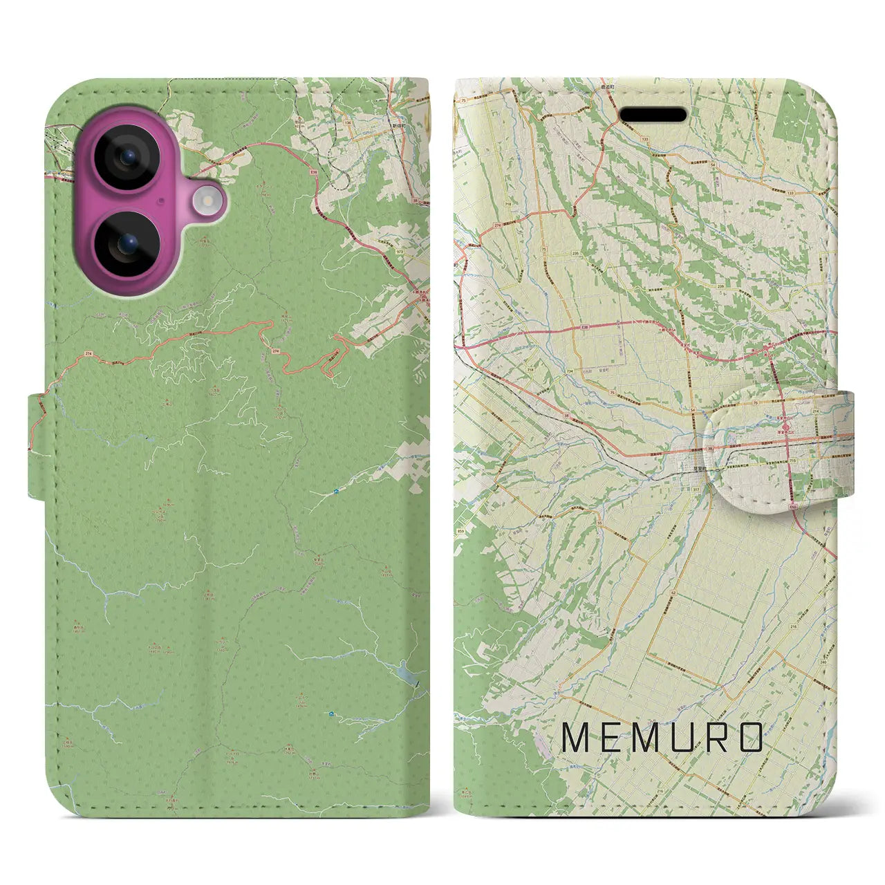 【芽室(北海道)】地図柄iPhoneケース(手帳タイプ)ナチュラル・iPhone 16 Pro 用