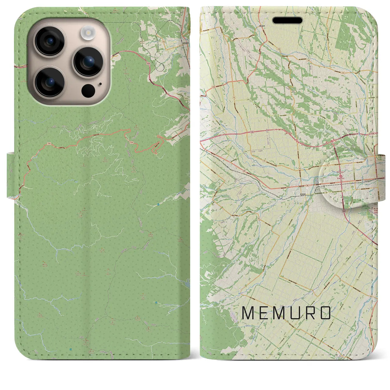 【芽室(北海道)】地図柄iPhoneケース(手帳タイプ)ナチュラル・iPhone 16 Plus 用