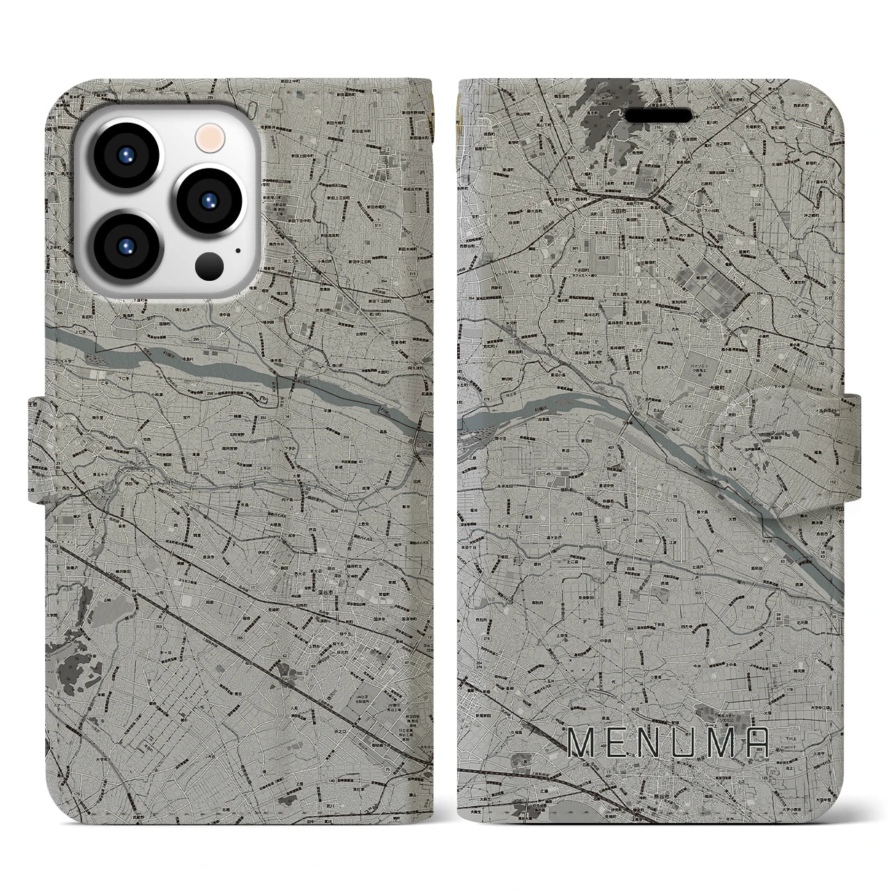 【妻沼(埼玉県)】地図柄iPhoneケース(手帳タイプ)