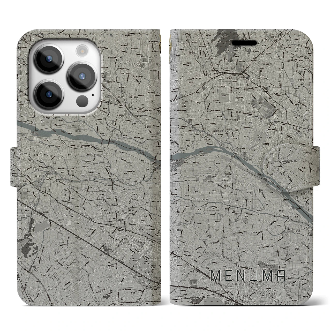 【妻沼(埼玉県)】地図柄iPhoneケース(手帳タイプ)