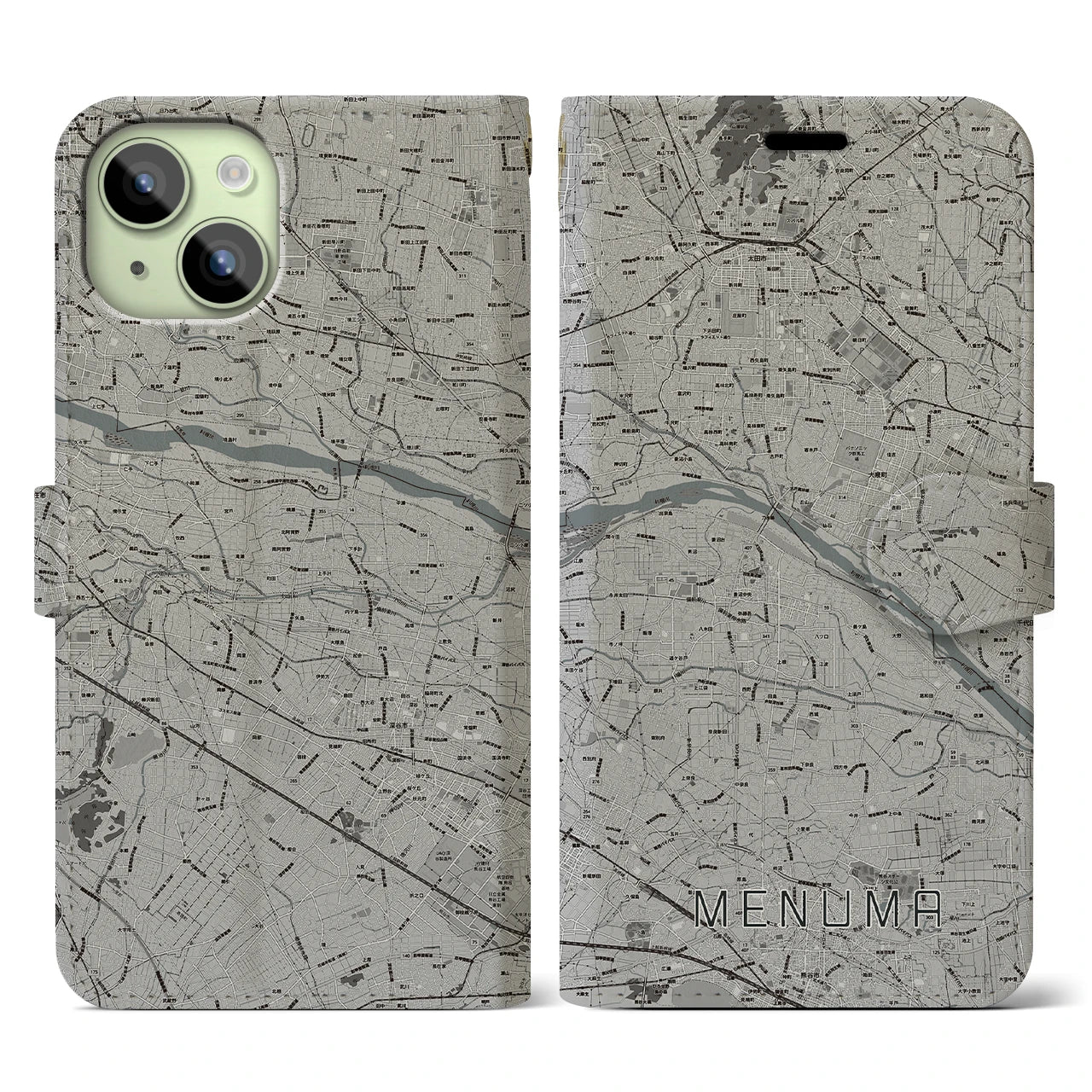 【妻沼(埼玉県)】地図柄iPhoneケース(手帳タイプ)