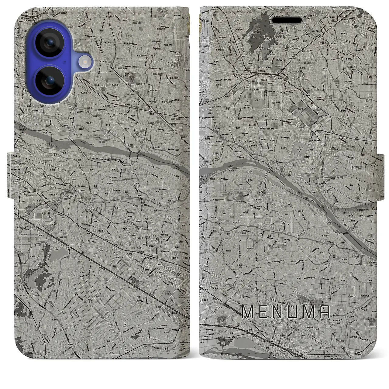 【妻沼(埼玉県)】地図柄iPhoneケース(手帳タイプ)