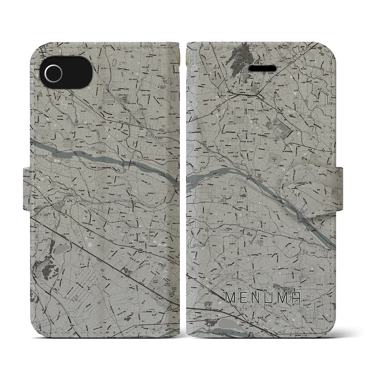 【妻沼(埼玉県)】地図柄iPhoneケース(手帳タイプ)