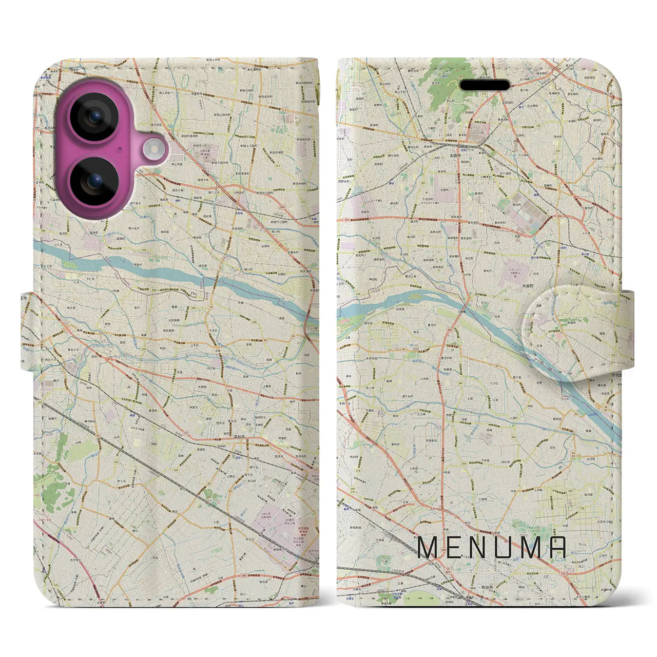 【妻沼(埼玉県)】地図柄iPhoneケース(手帳タイプ)ナチュラル・iPhone 16 Pro 用