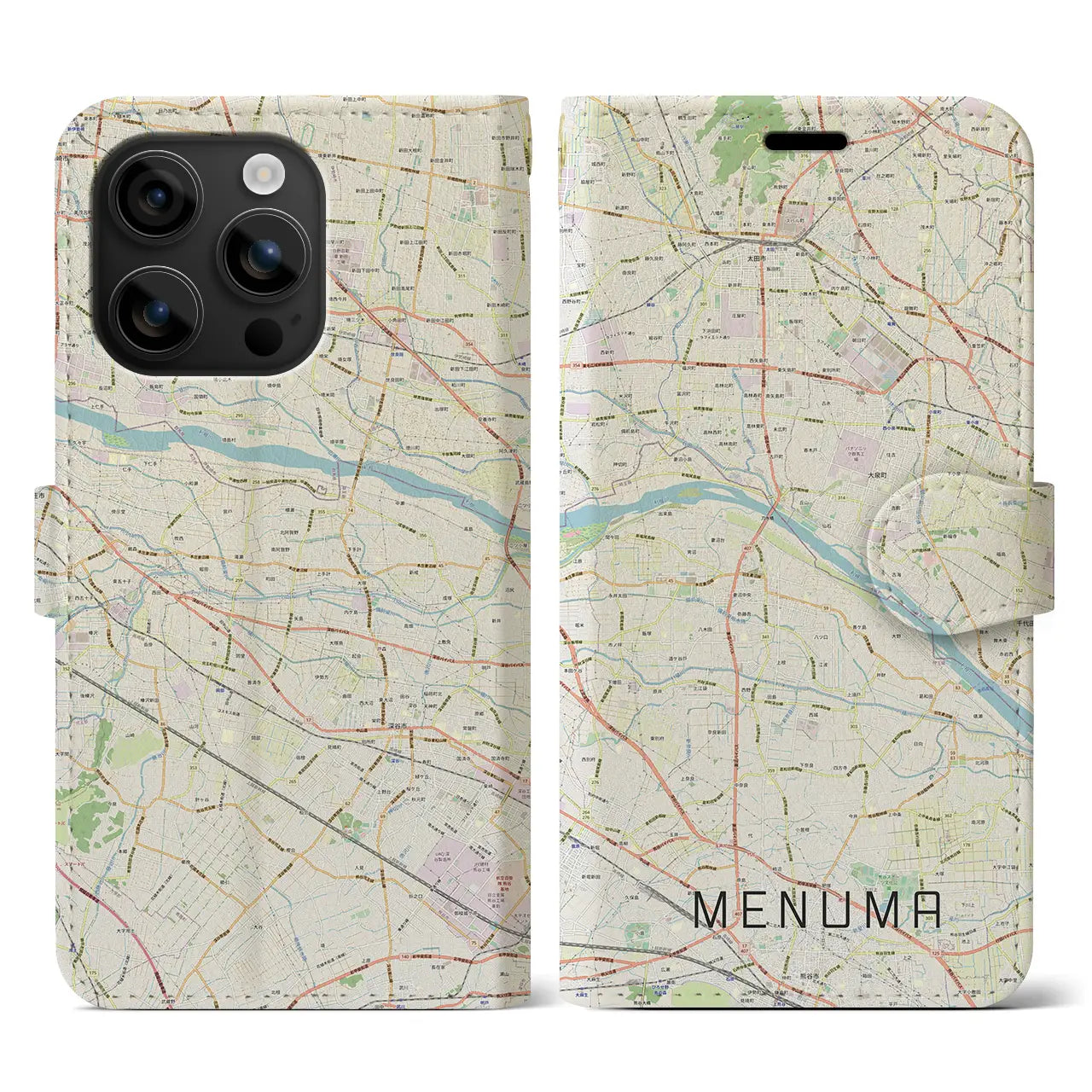 【妻沼(埼玉県)】地図柄iPhoneケース(手帳タイプ)ナチュラル・iPhone 16 用