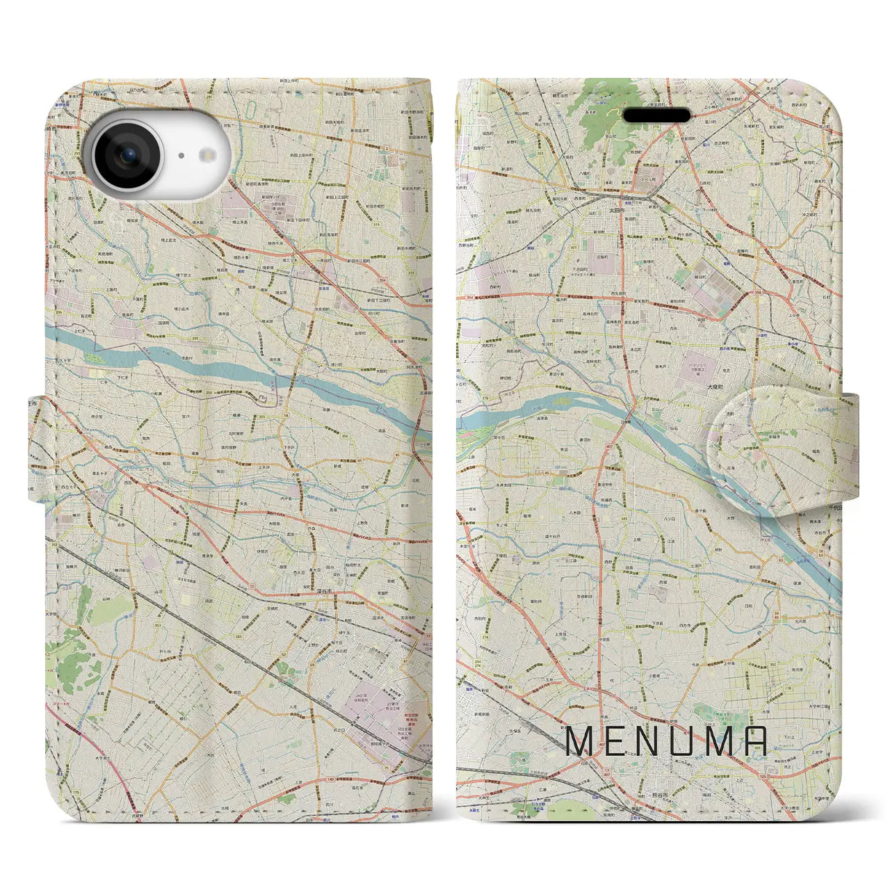 【妻沼(埼玉県)】地図柄iPhoneケース(手帳タイプ)