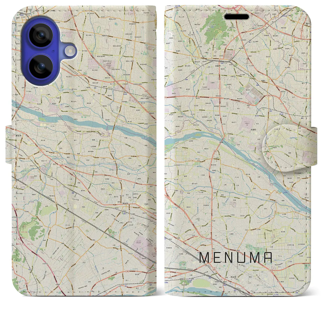 【妻沼(埼玉県)】地図柄iPhoneケース(手帳タイプ)ナチュラル・iPhone 16 Pro Max 用