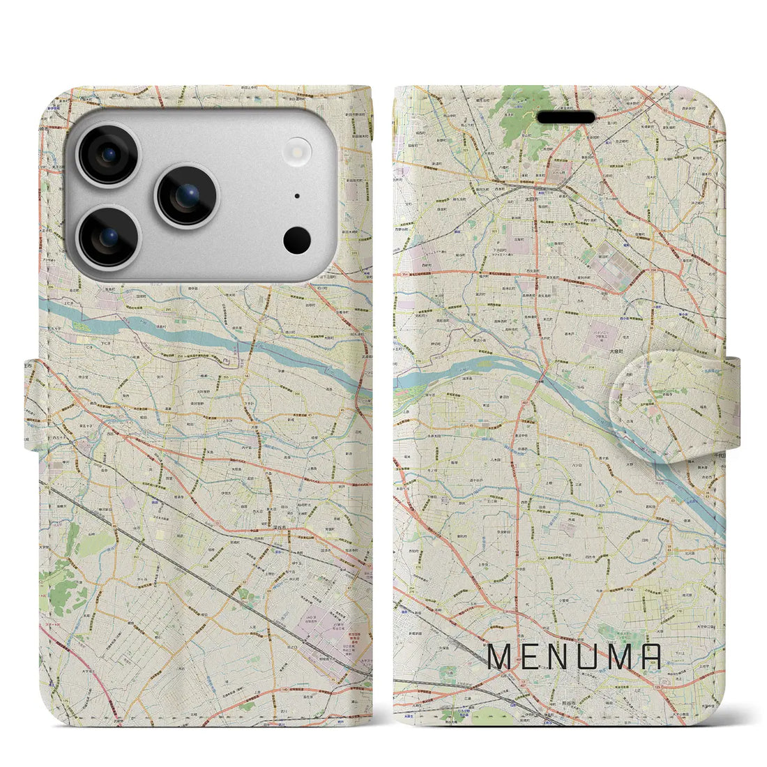 【妻沼(埼玉県)】地図柄iPhoneケース(手帳タイプ)ナチュラル・iPhone 17 Pro Max 用