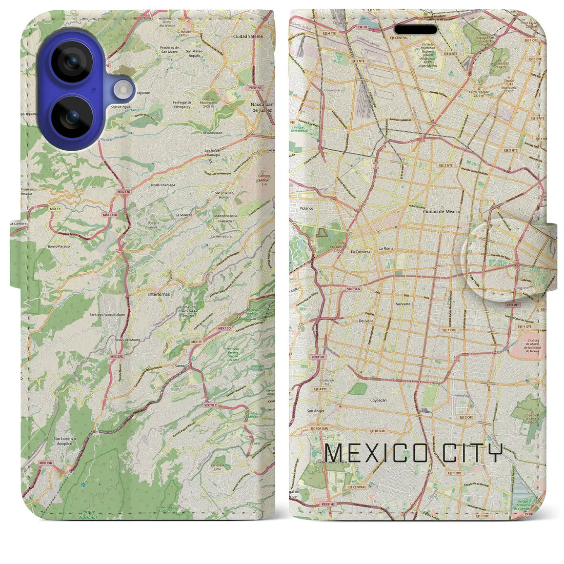 【メキシコシティ(メキシコ)】地図柄iPhoneケース(手帳タイプ)モノトーン・iPhone 16 Pro Max 用