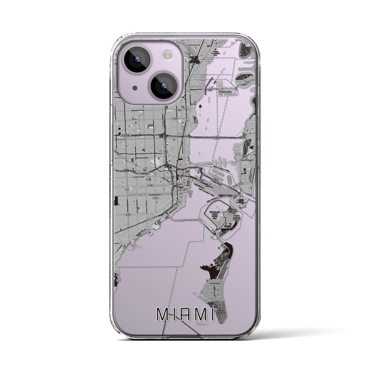 【マイアミ(アメリカ)】地図柄iPhoneケース(クリアタイプ)