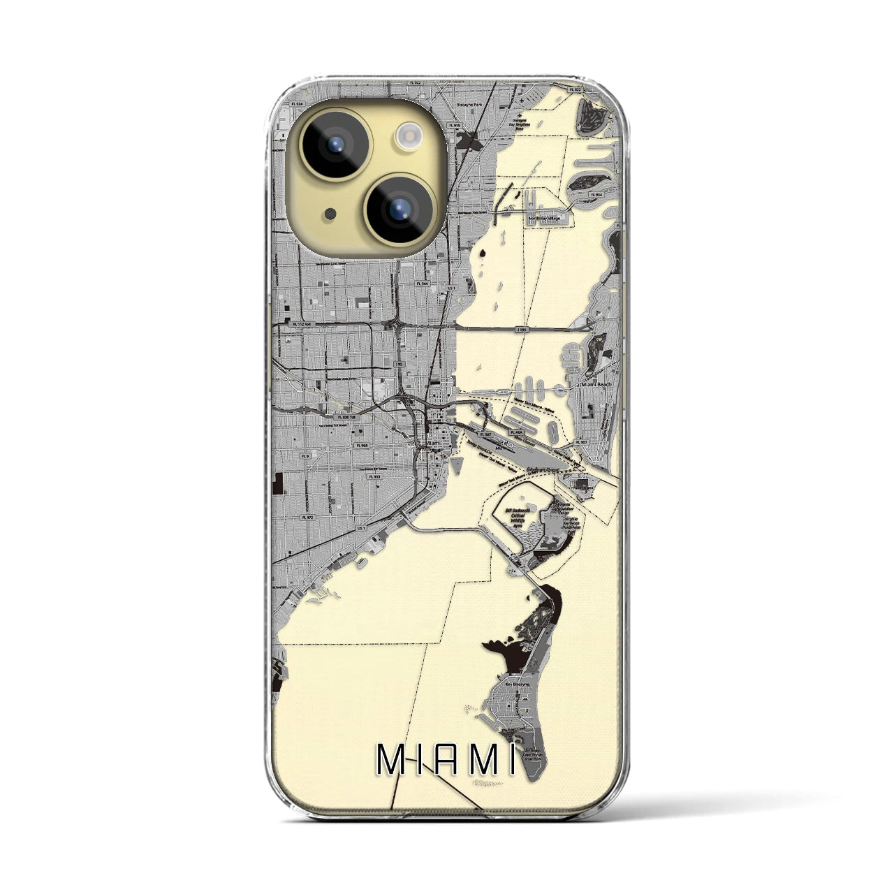 【マイアミ(アメリカ)】地図柄iPhoneケース(クリアタイプ)
