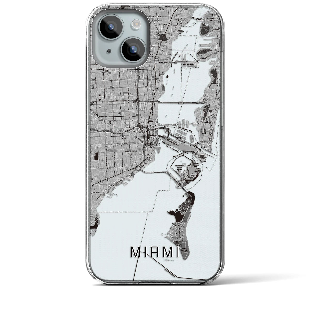 【マイアミ(アメリカ)】地図柄iPhoneケース(クリアタイプ)