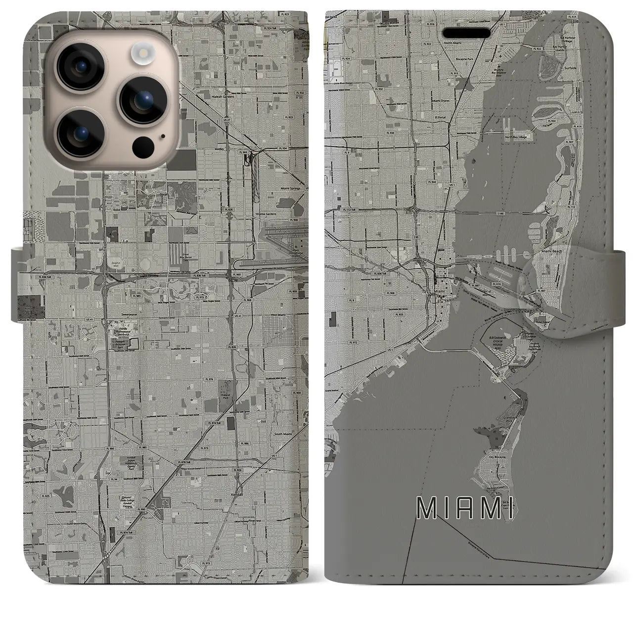 【マイアミ(アメリカ)】地図柄iPhoneケース(手帳タイプ)