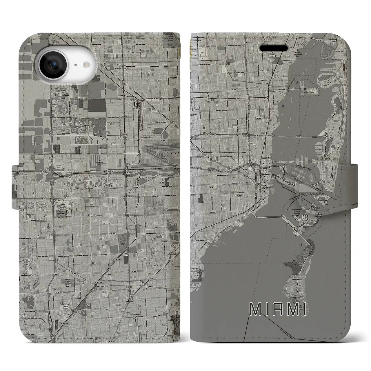 【マイアミ(アメリカ)】地図柄iPhoneケース(手帳タイプ)