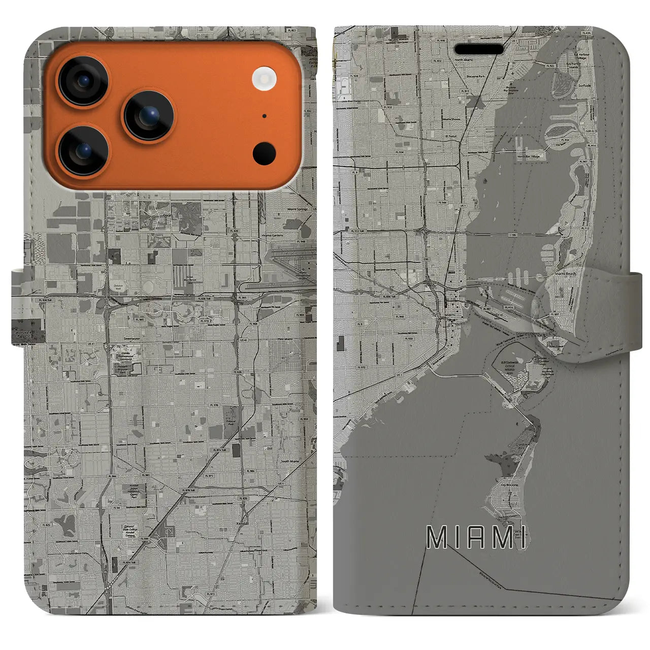 【マイアミ(アメリカ)】地図柄iPhoneケース(手帳タイプ)