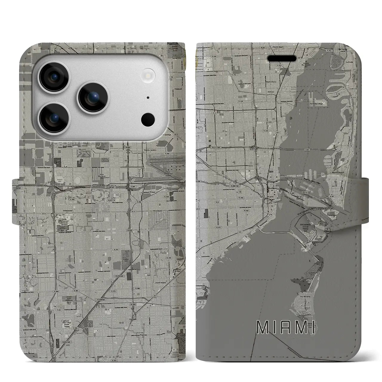 【マイアミ(アメリカ)】地図柄iPhoneケース(手帳タイプ)