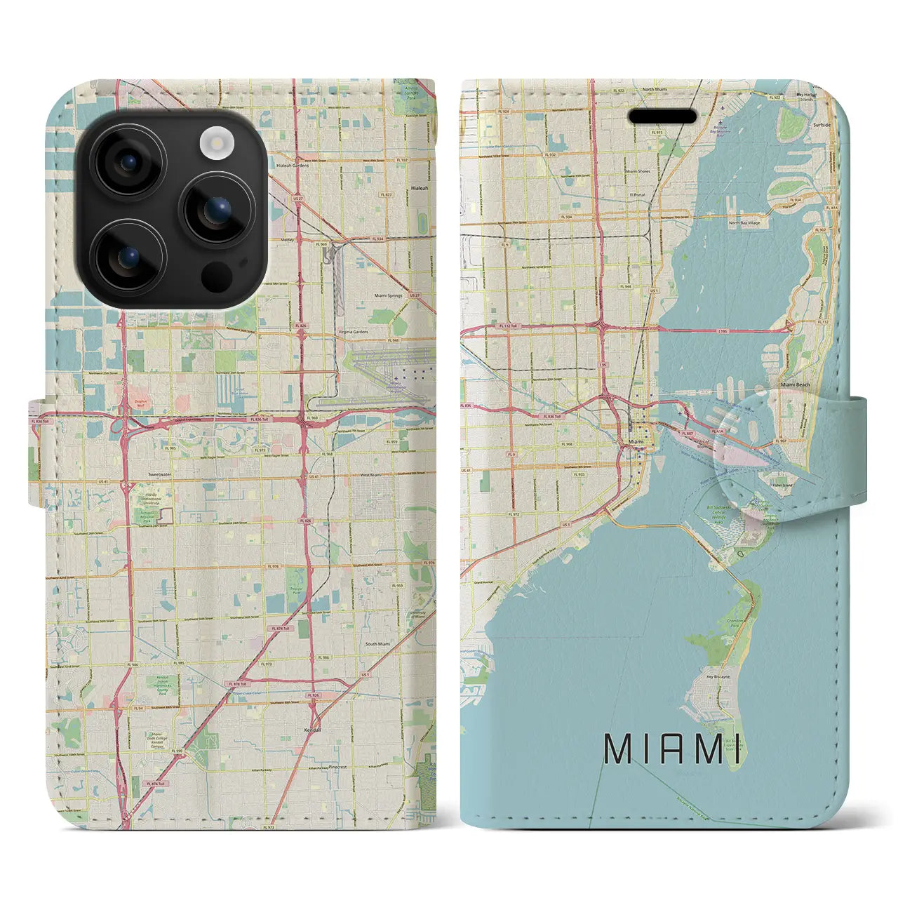 【マイアミ(アメリカ)】地図柄iPhoneケース(手帳タイプ)ナチュラル・iPhone 16 用