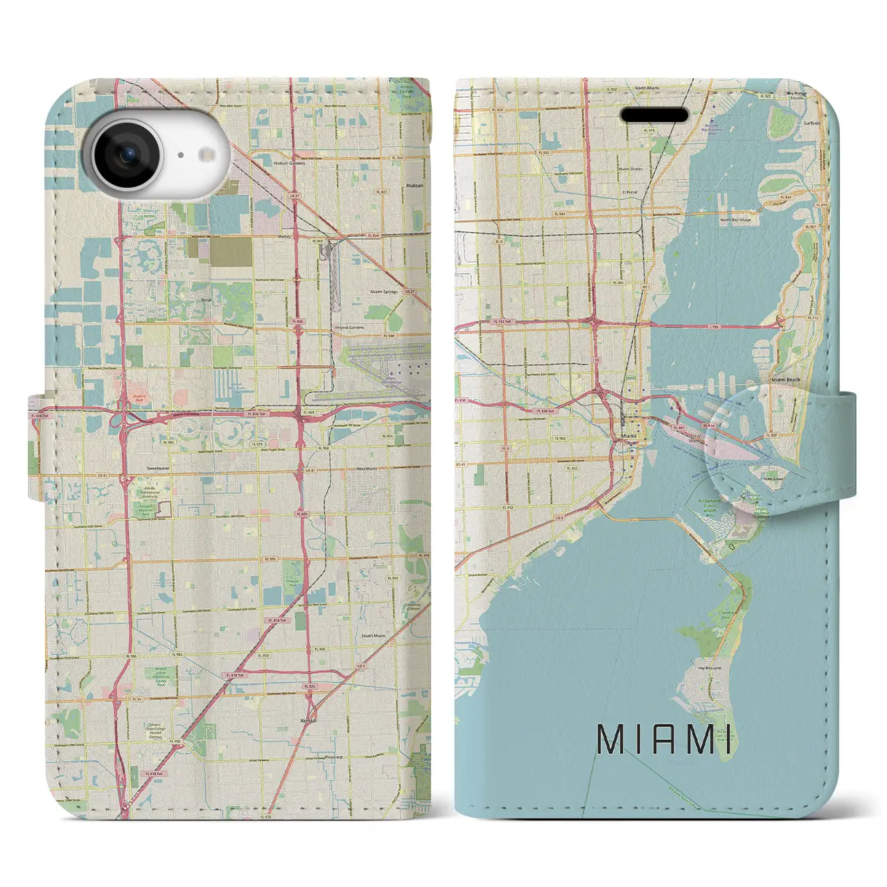 【マイアミ(アメリカ)】地図柄iPhoneケース(手帳タイプ)