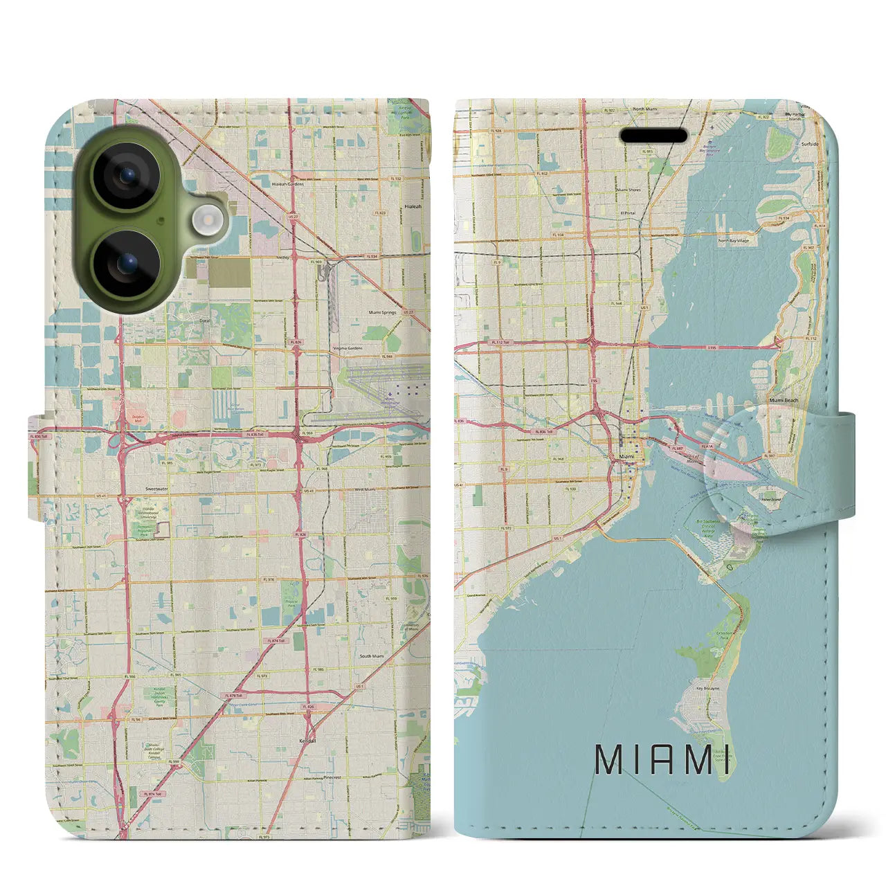 【マイアミ(アメリカ)】地図柄iPhoneケース(手帳タイプ)