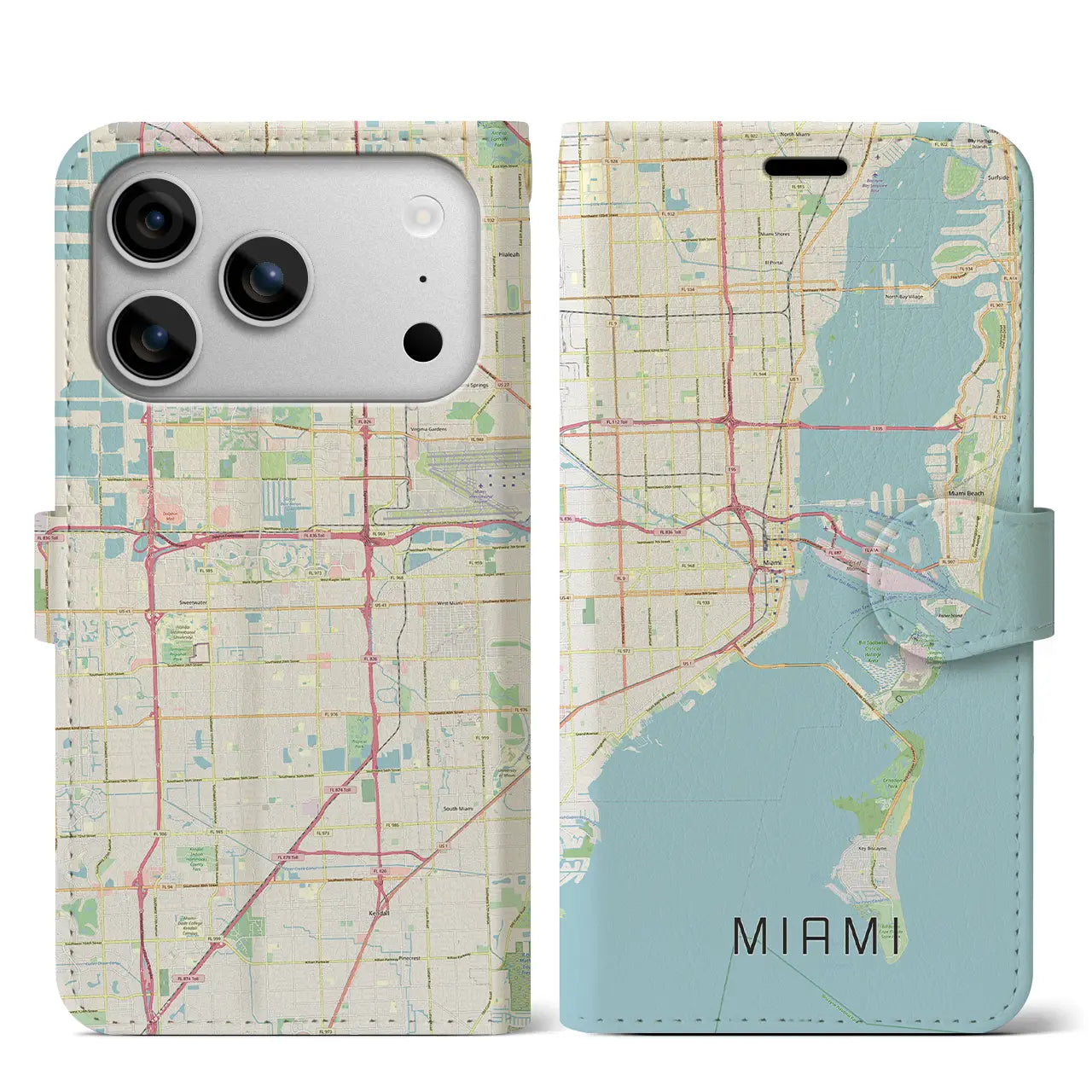 【マイアミ(アメリカ)】地図柄iPhoneケース(手帳タイプ)