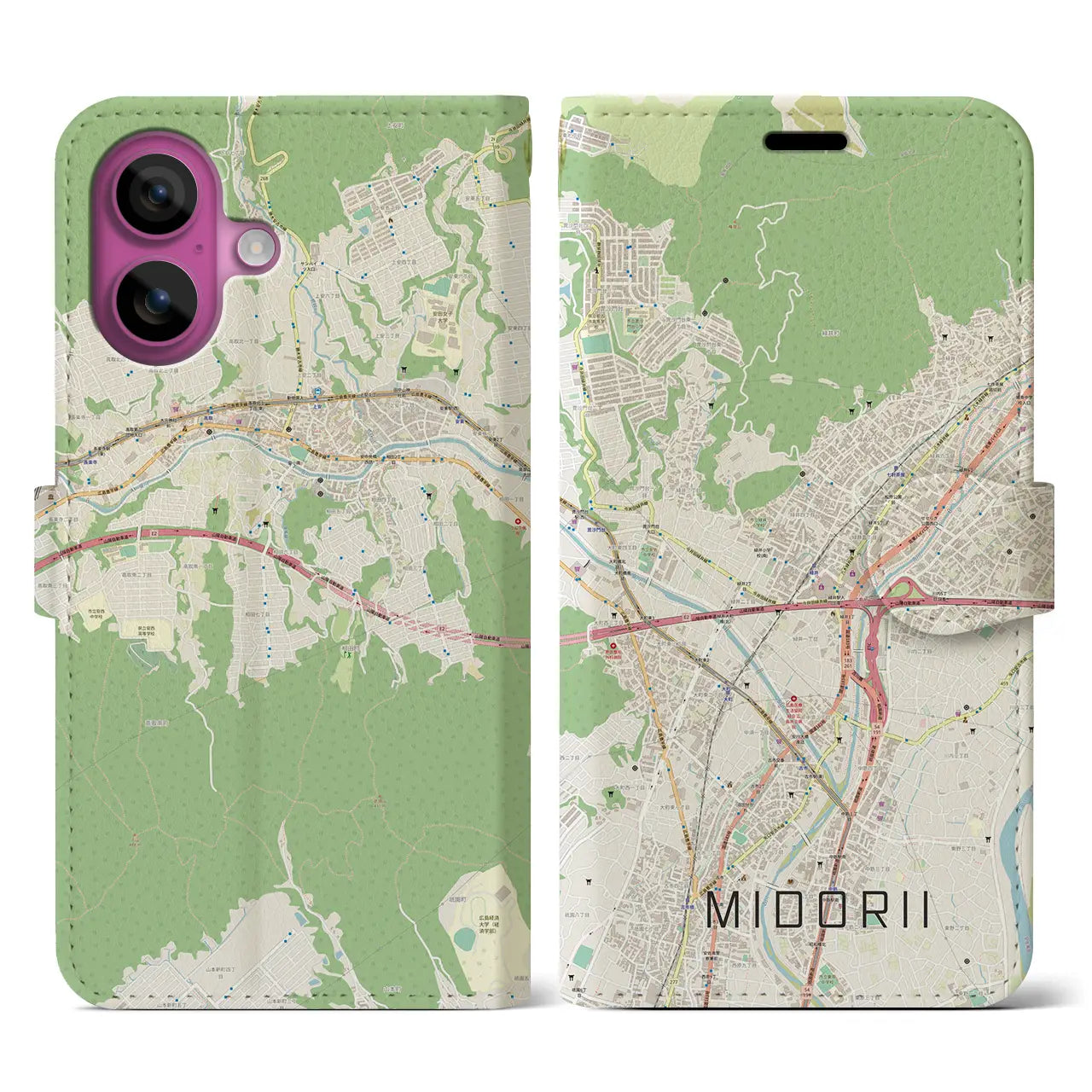 【緑井(広島県)】地図柄iPhoneケース(手帳タイプ)ナチュラル・iPhone 16 Pro 用