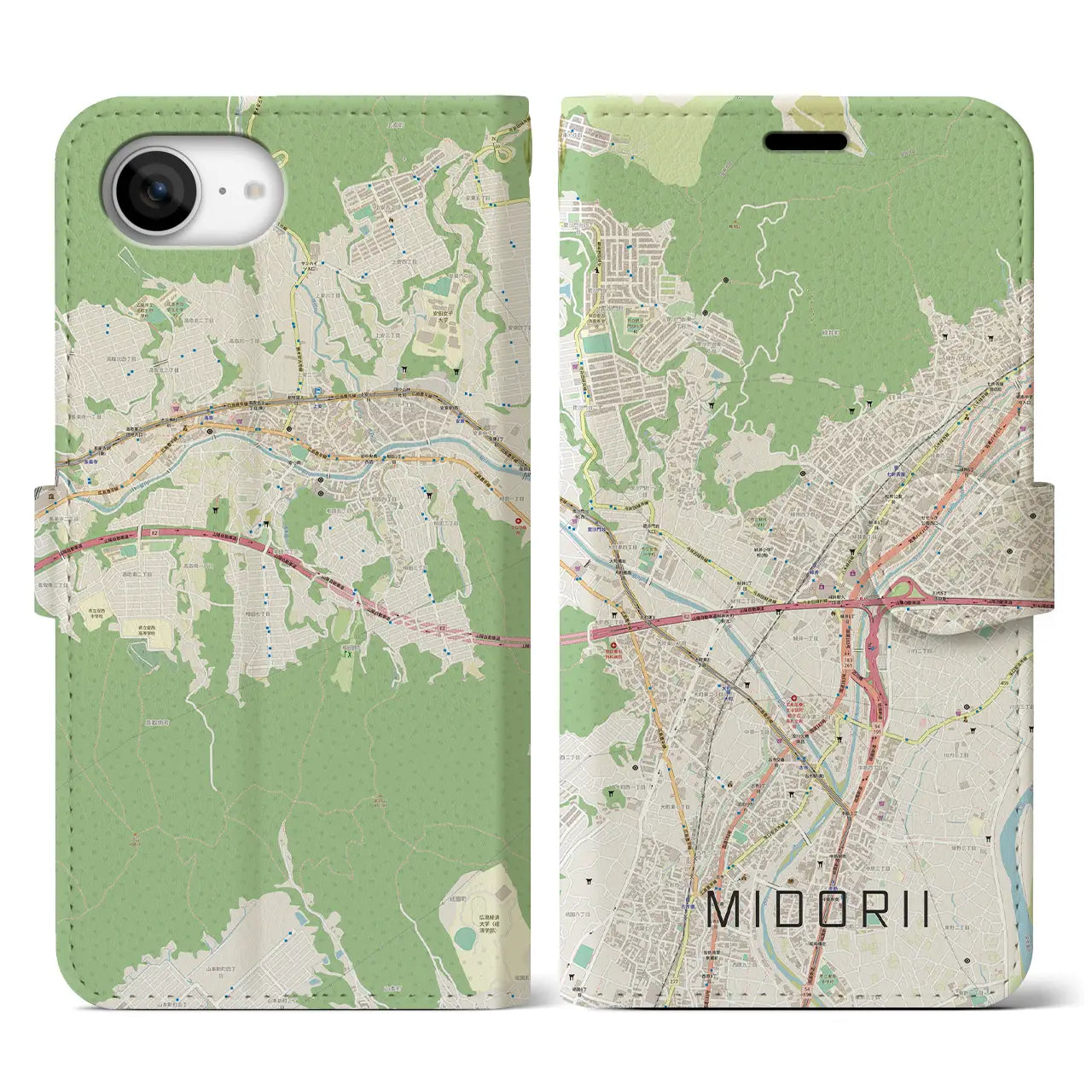 【緑井(広島県)】地図柄iPhoneケース(手帳タイプ)