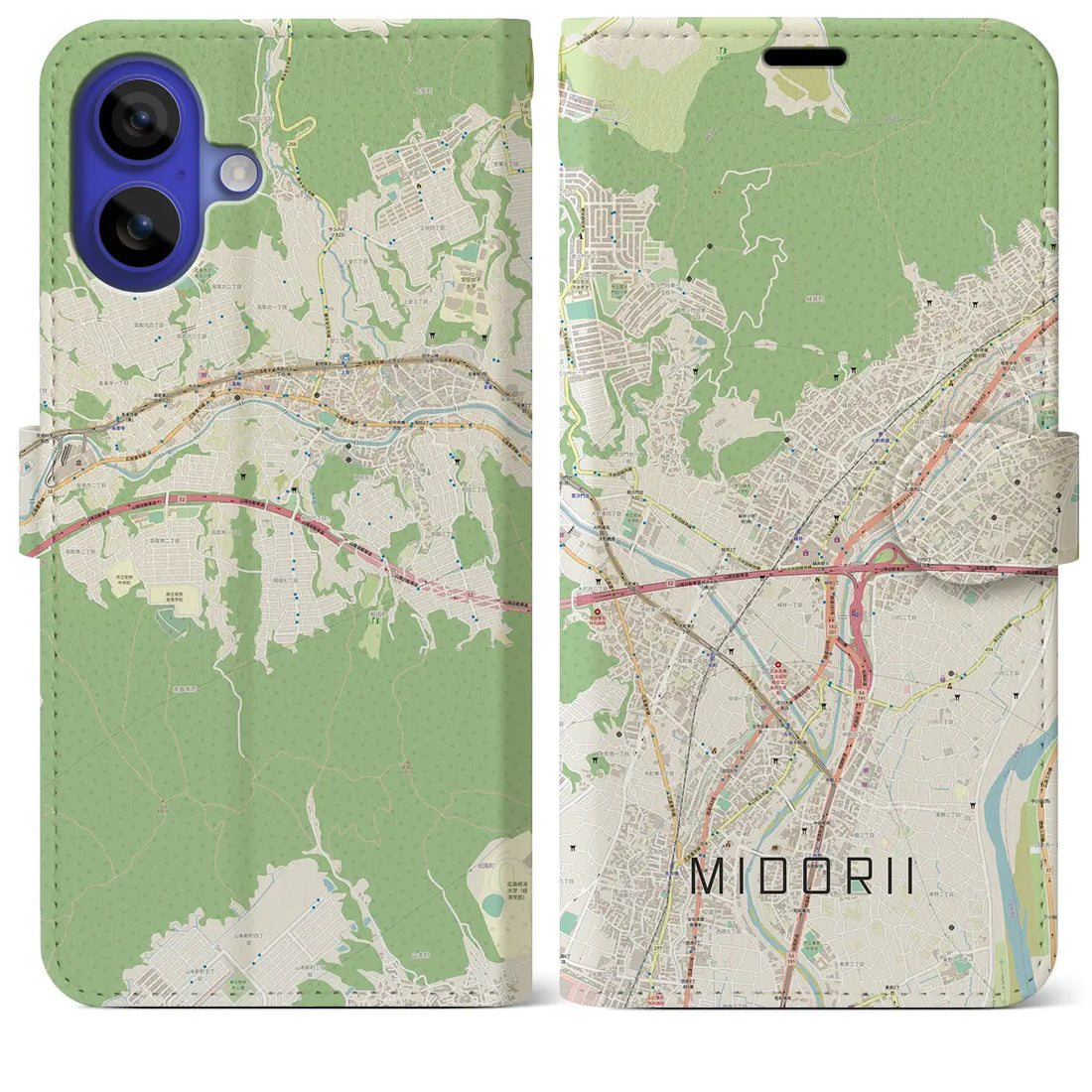 【緑井(広島県)】地図柄iPhoneケース(手帳タイプ)ナチュラル・iPhone 16 Pro Max 用