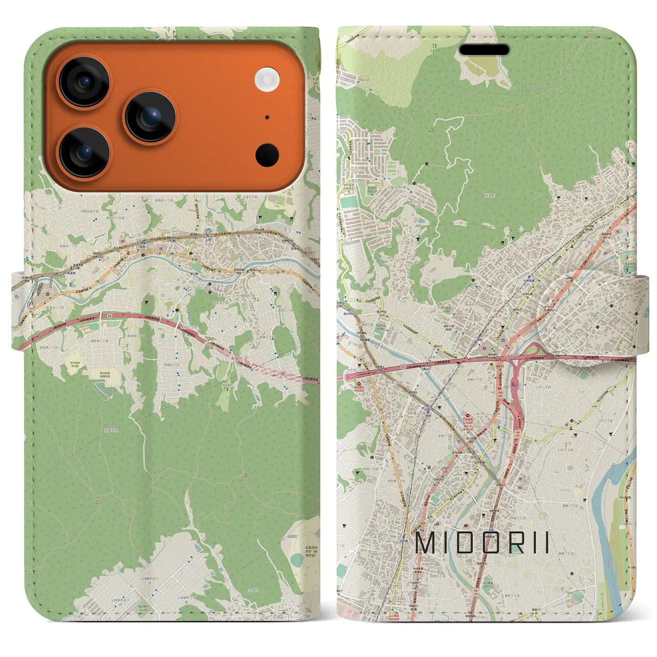 【緑井(広島県)】地図柄iPhoneケース(手帳タイプ)