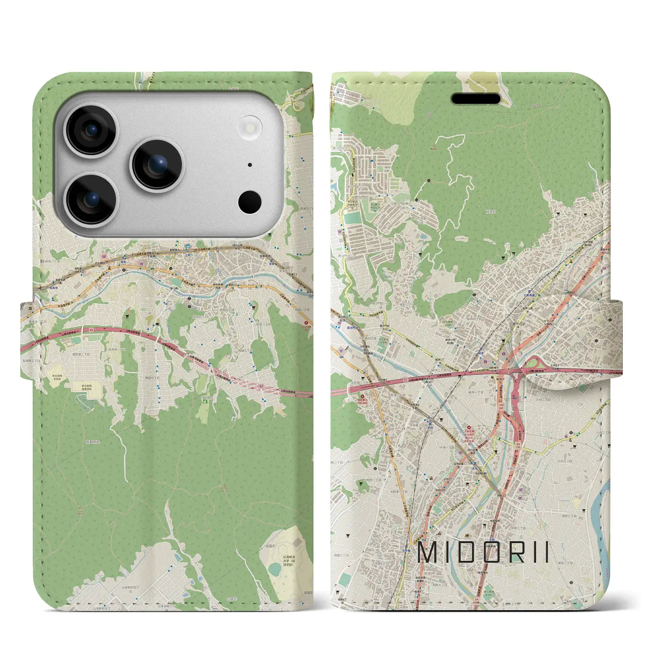 【緑井(広島県)】地図柄iPhoneケース(手帳タイプ)モノトーン・iPhone 17 Pro Max 用