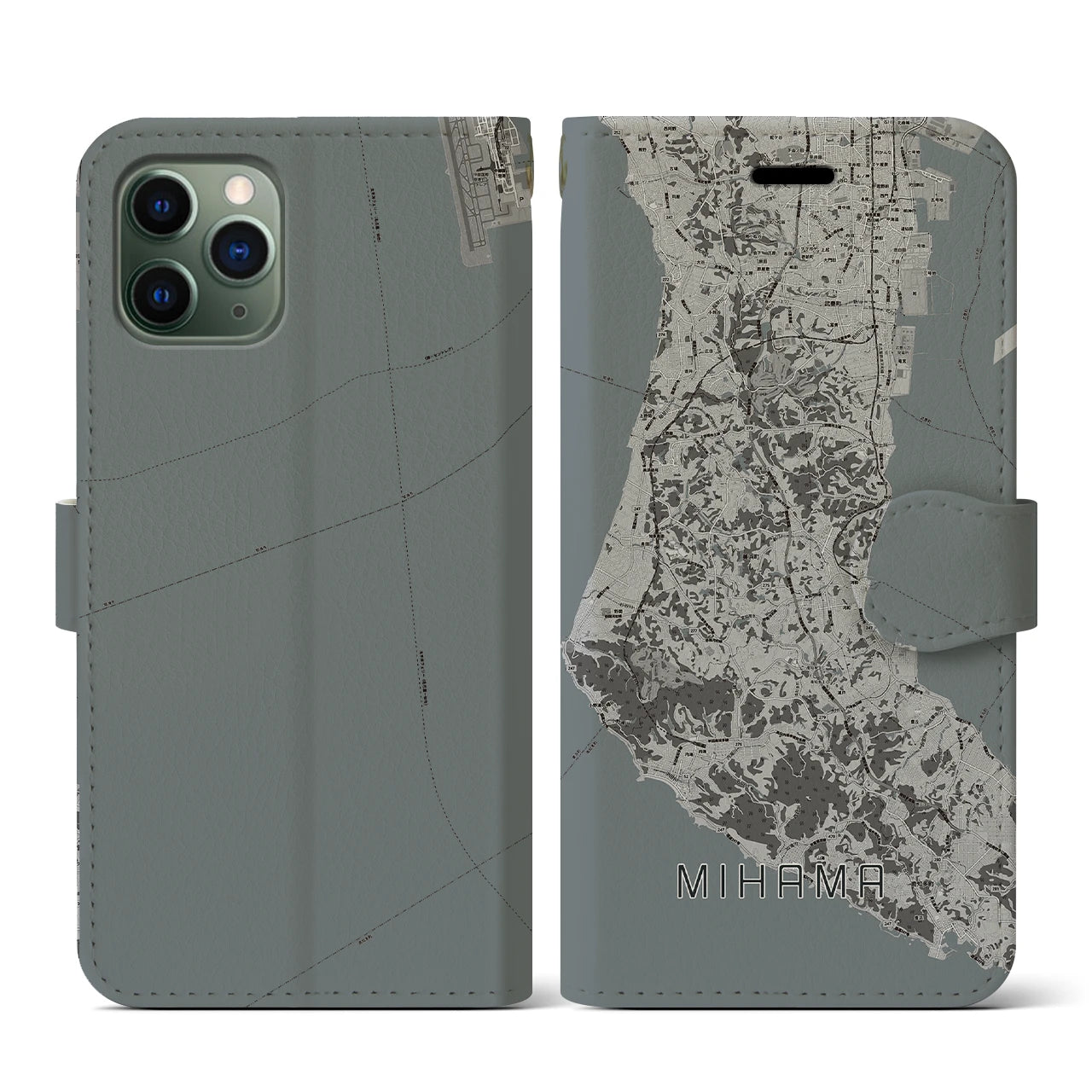 【美浜(愛知県)】地図柄iPhoneケース(手帳タイプ)モノトーン・iPhone 11 Pro 用