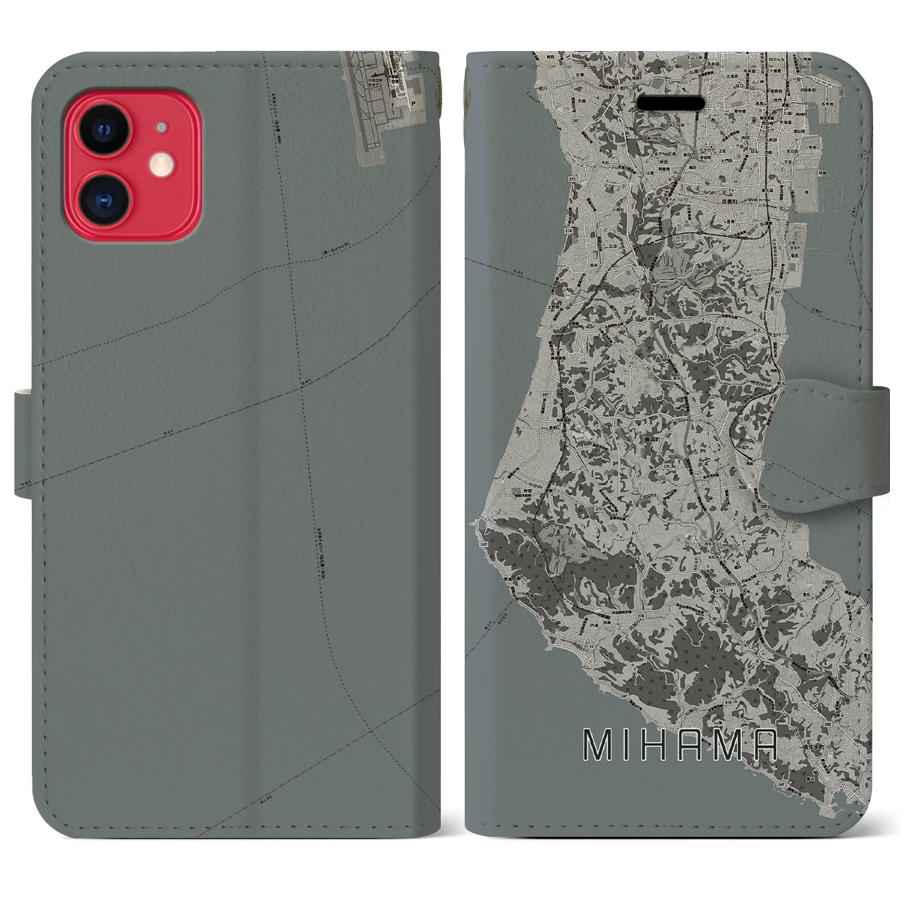 【美浜(愛知県)】地図柄iPhoneケース(手帳タイプ)モノトーン・iPhone 11 用