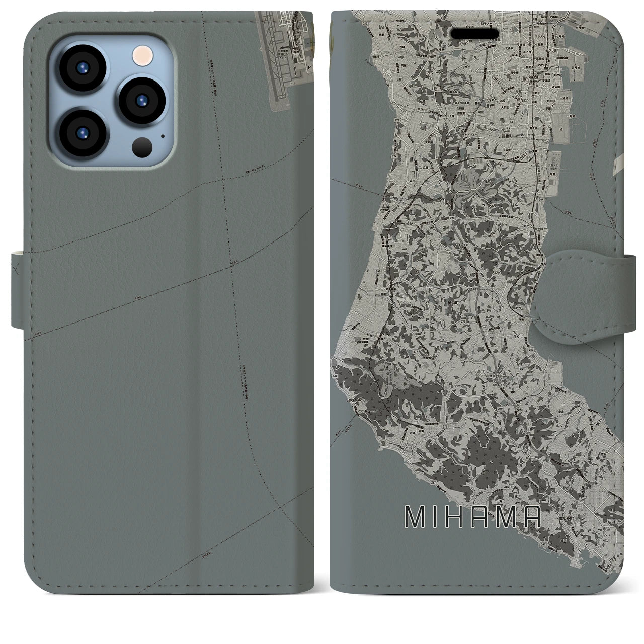 【美浜(愛知県)】地図柄iPhoneケース(手帳タイプ)モノトーン・iPhone 13 Pro Max 用