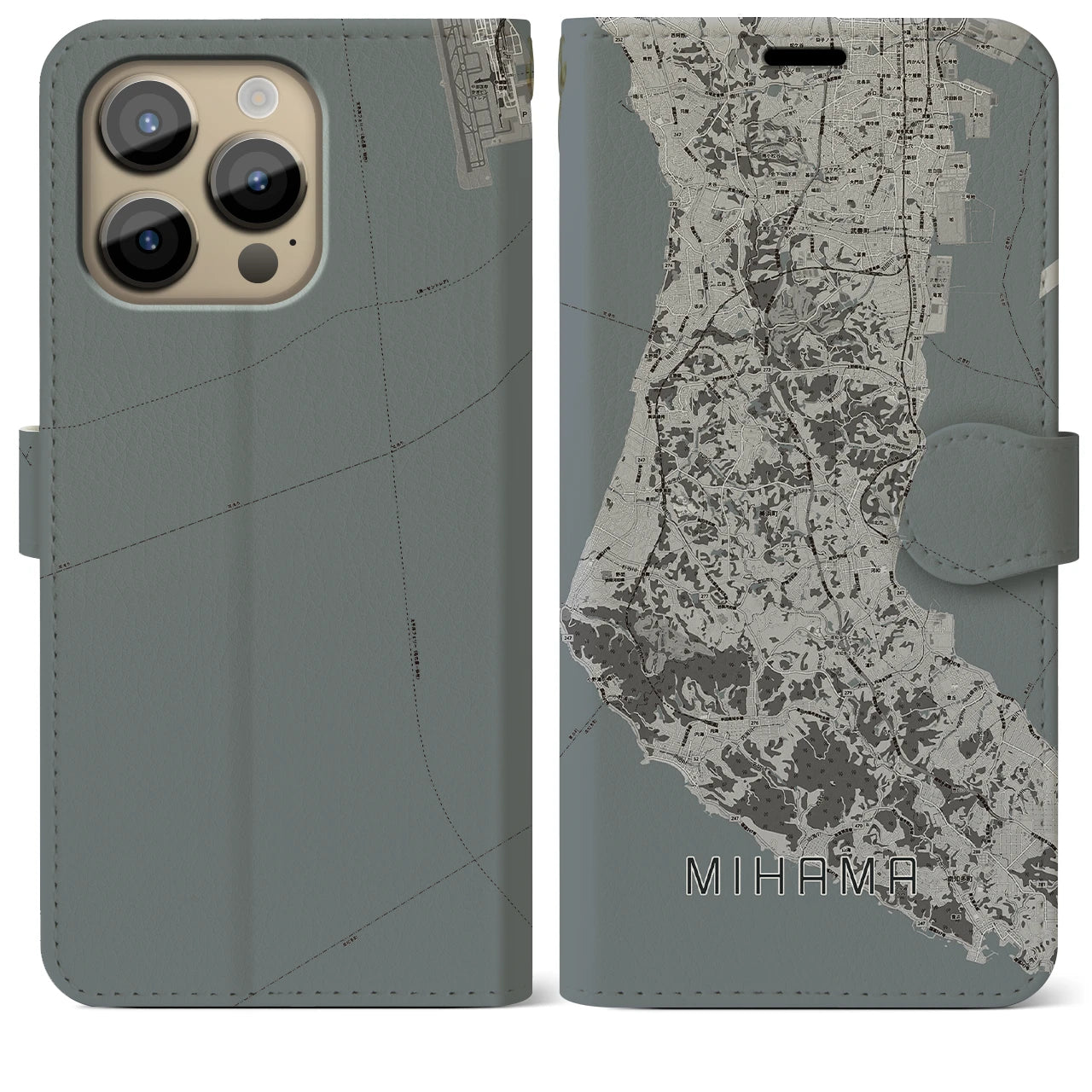【美浜(愛知県)】地図柄iPhoneケース(手帳タイプ)モノトーン・iPhone 14 Pro Max 用