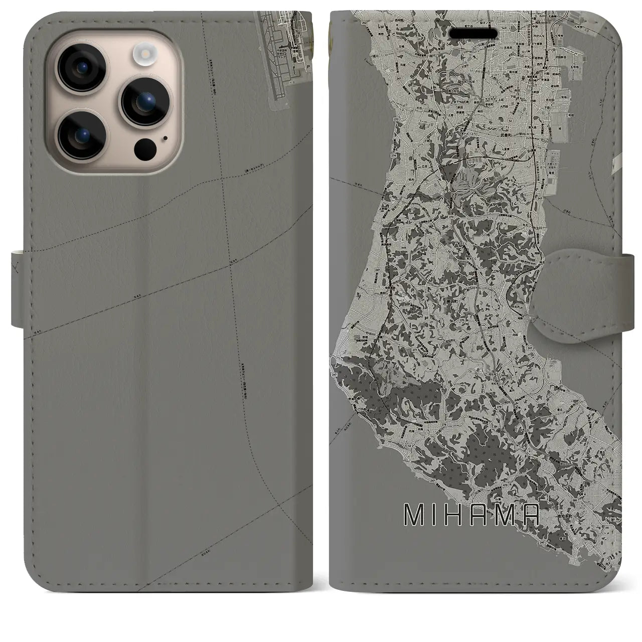 【美浜(愛知県)】地図柄iPhoneケース(手帳タイプ)モノトーン・iPhone 16 Plus 用
