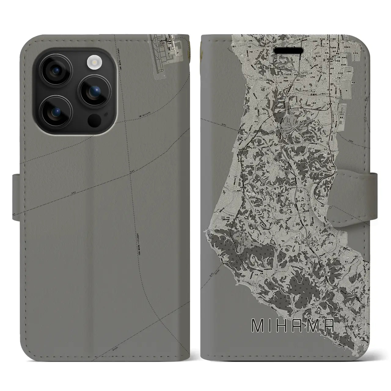 【美浜(愛知県)】地図柄iPhoneケース(手帳タイプ)モノトーン・iPhone 16 用
