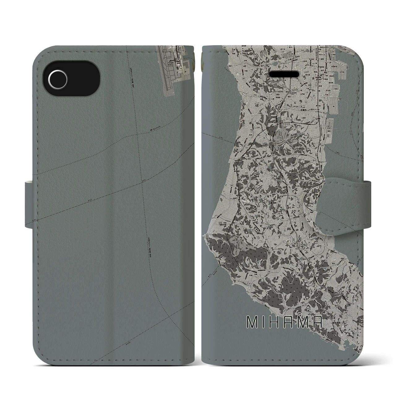 【美浜(愛知県)】地図柄iPhoneケース(手帳タイプ)モノトーン・iPhone SE(第3 / 第2世代) / 8 / 7 / 6s / 6 用